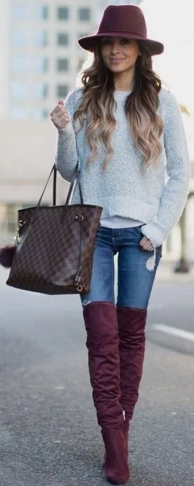 what color goes with wine over-the-knee suede boots