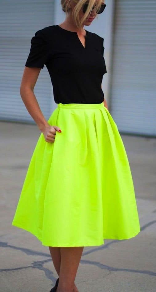 what color goes with neon green fabulous midi skirt