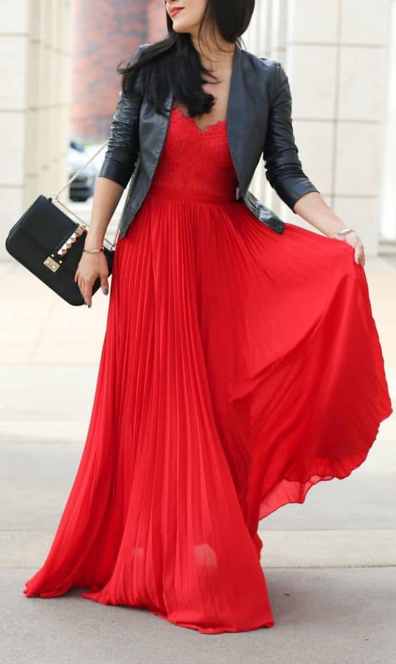 outfit with red maxi dress 