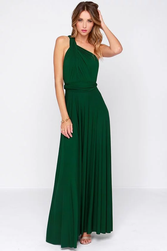 outfit with forest green silk maxi dress