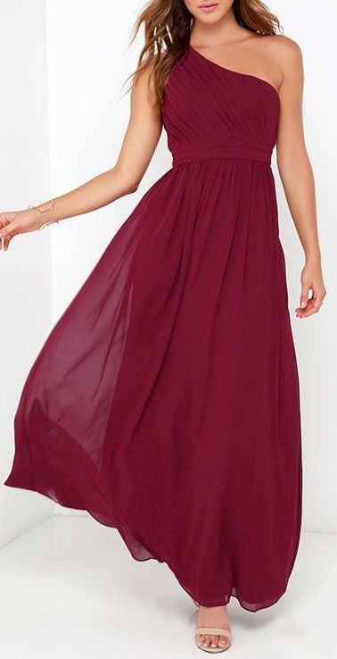 what color goes with wine asymmetric shoulder dress