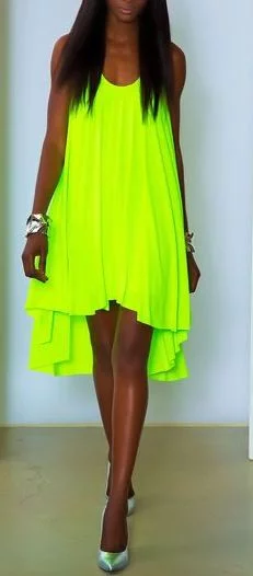 outfit with neon green tunic-dress