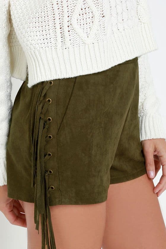 outfit with olive suede shorts