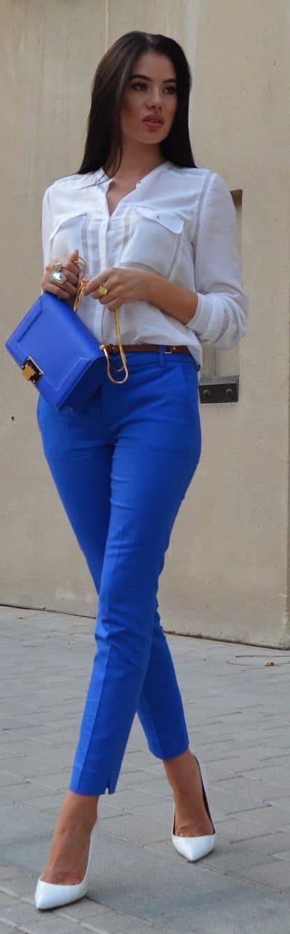 outfit with royal blue cigarette pants