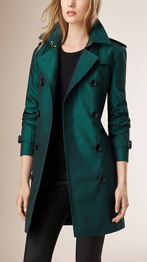 outfit with dark teal trench coat