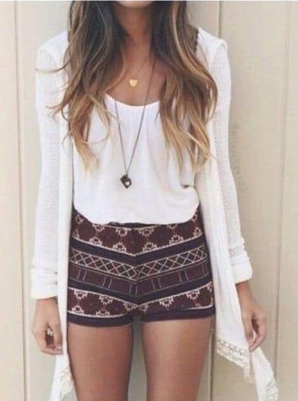 what to wear with aztec printed high waisted shorts