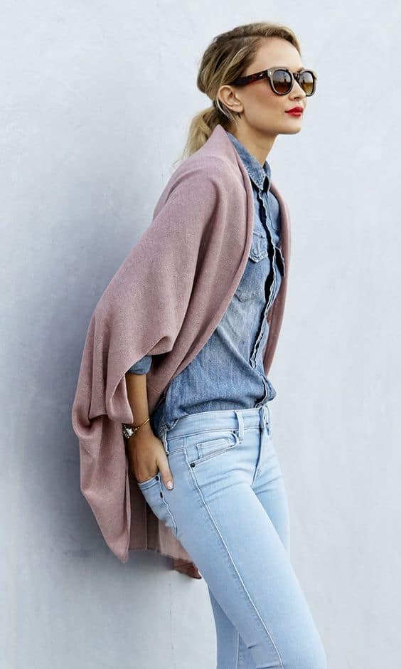 outfit with mauve poncho