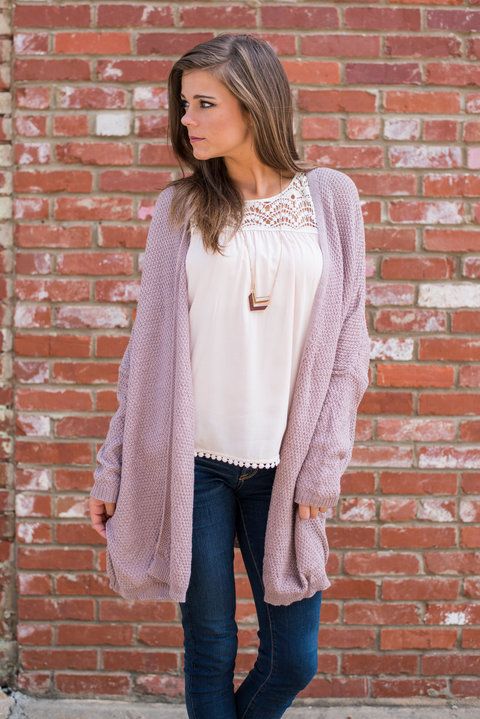 outfit with mauve cardigan