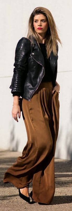 how to wear brown palazzo pants