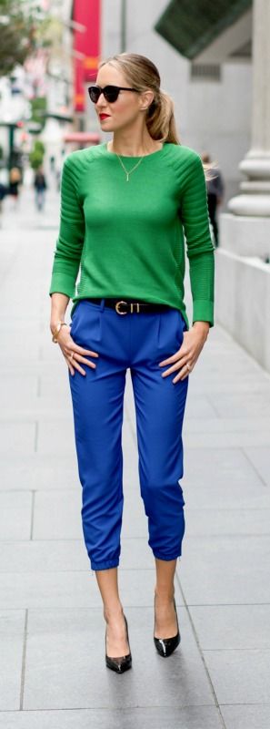 outfit with cobalt blue capri pants