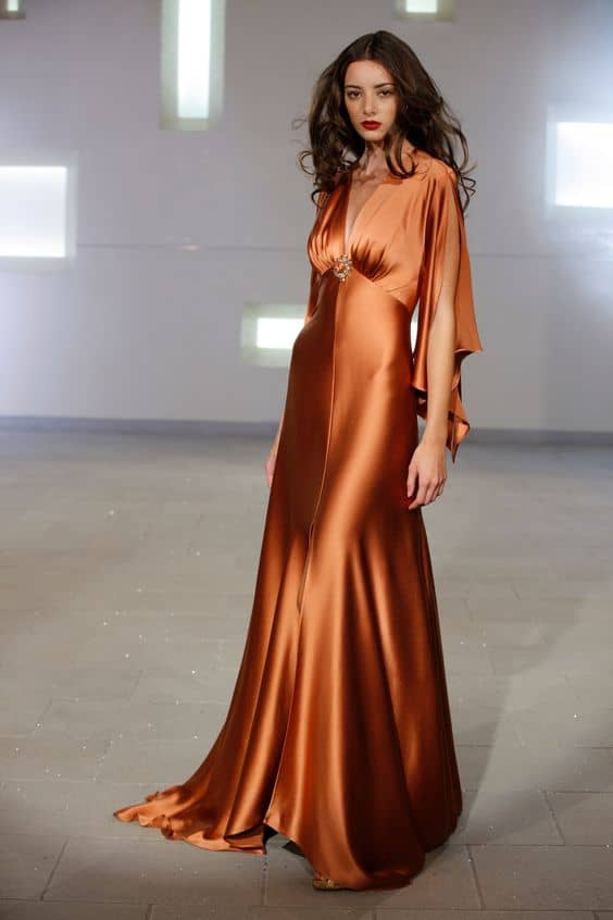 outfit with copper atlas maxi dress