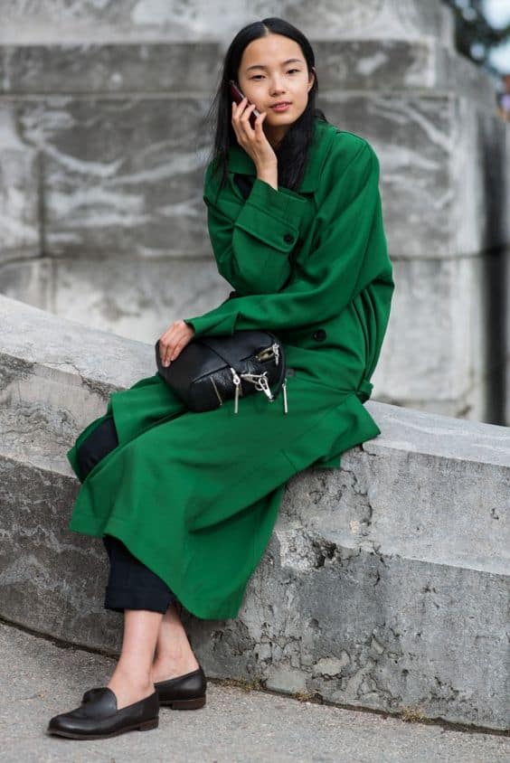 outfit with forest green long coat