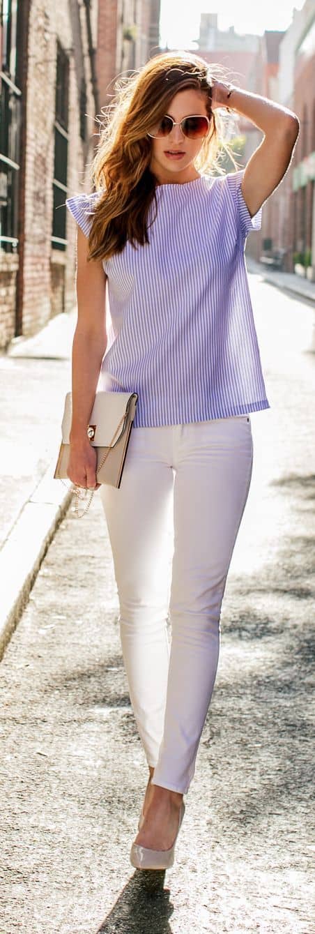 outfit with lilac striped T-shirt