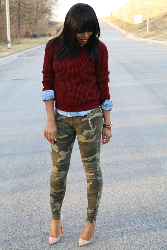 outfit with camo skinny jeans