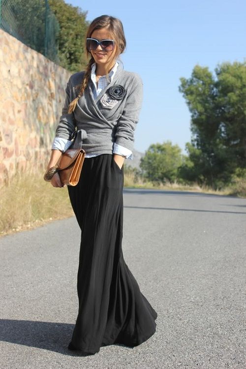 outfit with casual black maxi skirt