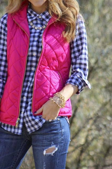 outfit with fuchsia pink vest