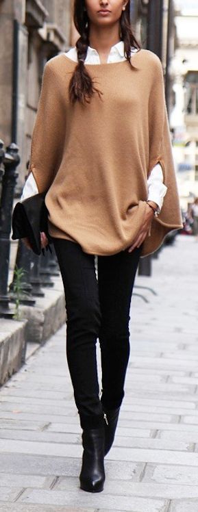 how to wear black skinny jeans with beige pullover
