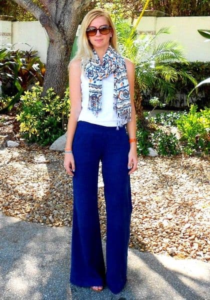 how to wear cobalt blue palazzo pants