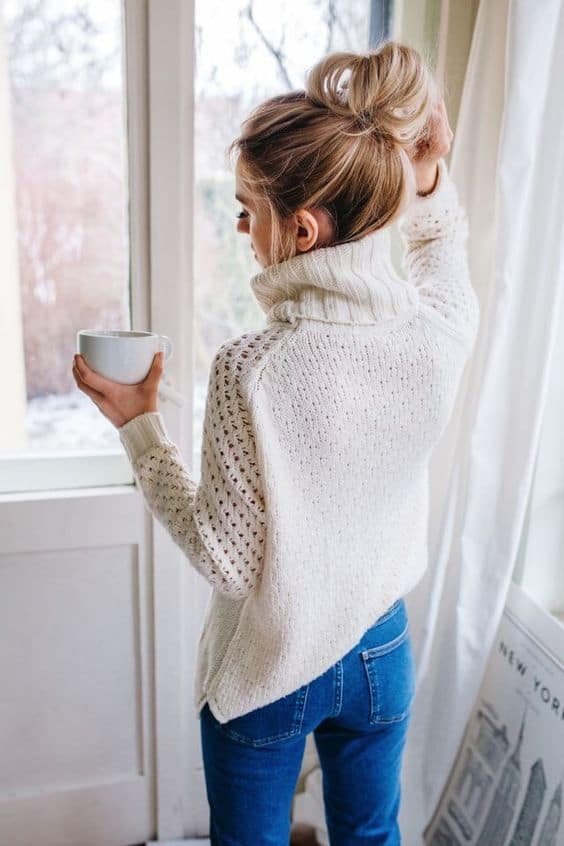 outfit with ivory knitted sweater