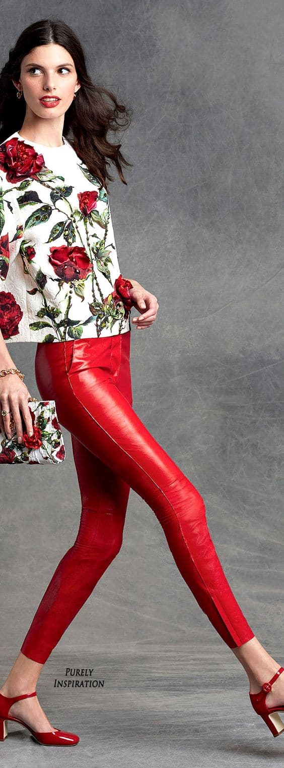 outfit with red leather pants