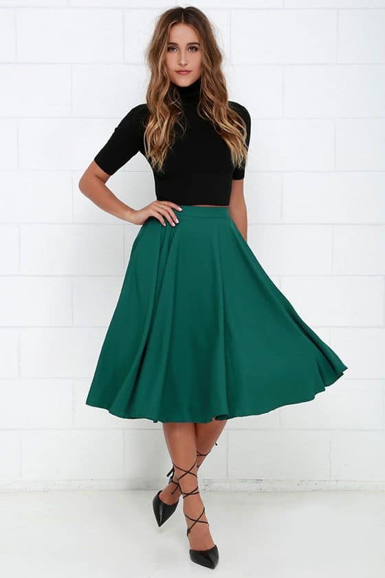 outfit with teal green midi fabolous skirt