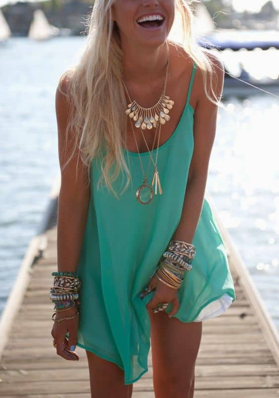 outfit with cyan mini dress