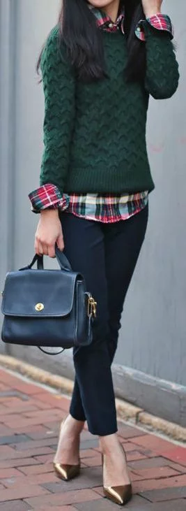 outfit with hunter green knitted sweater