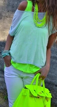 outfit with neon green handbag