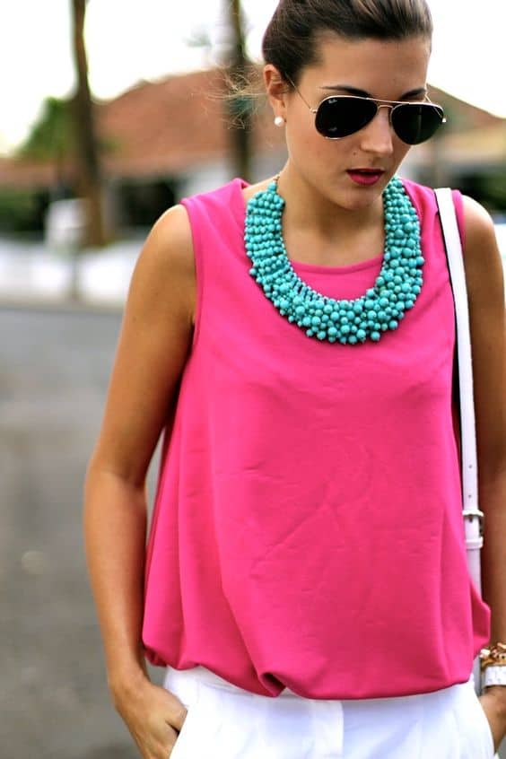outfit with turquoise necklace