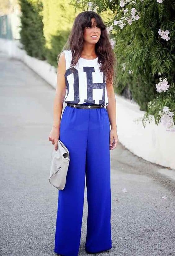 what to wear with electric blue palazzo pants