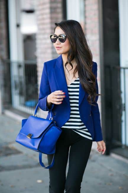 outfit with cobalt blue blazer