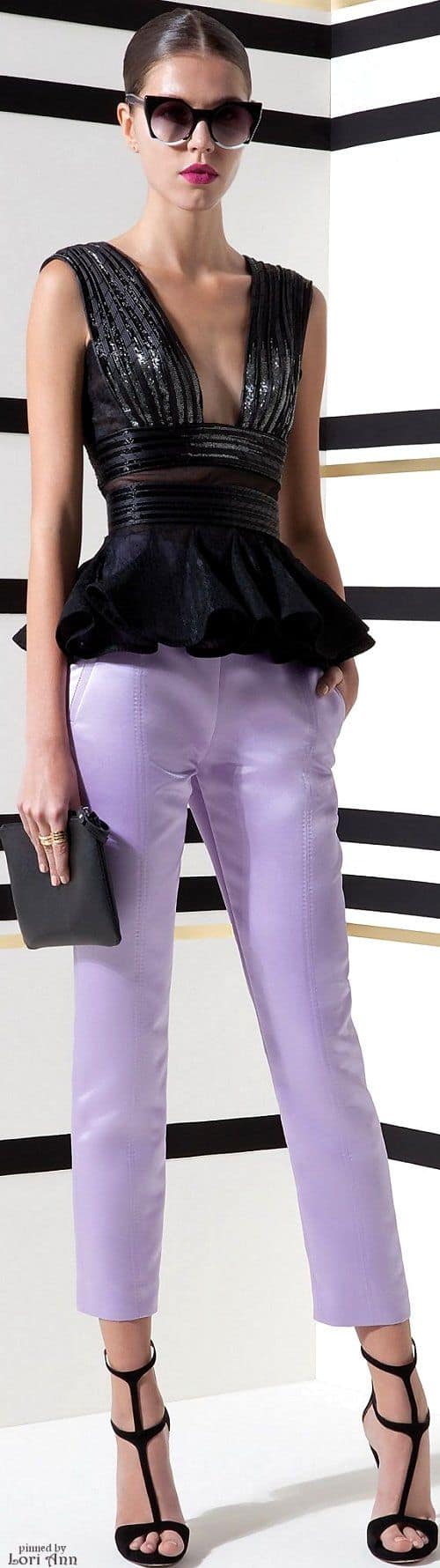 outfit with lilac cigarette pants