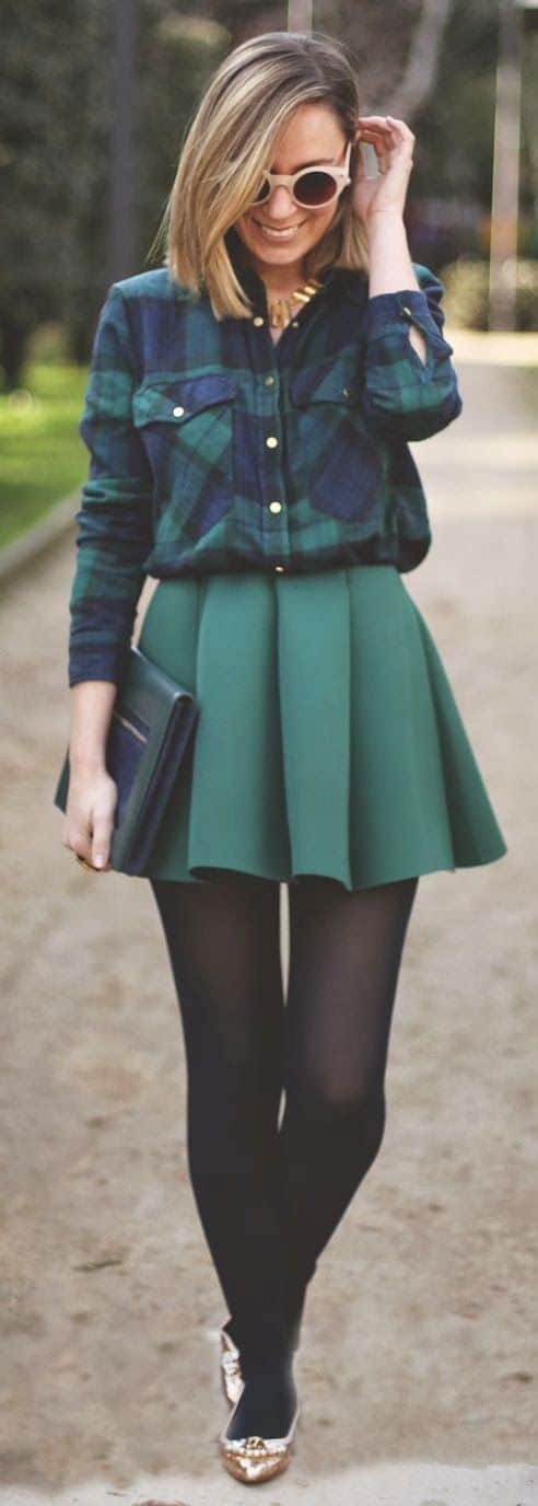 what to wear with forest green skater skirt