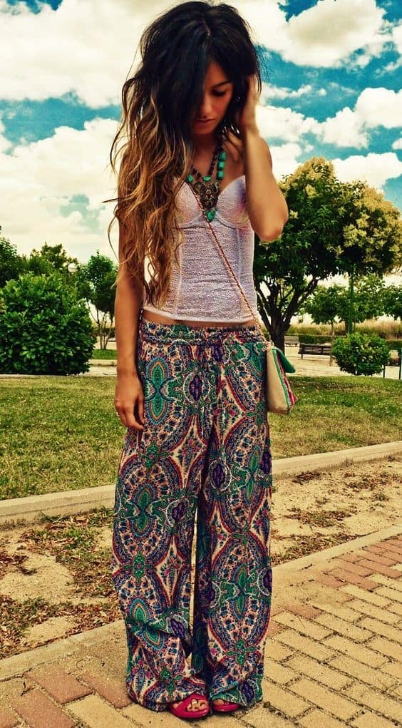 outfit with Indian printed palazzo pants