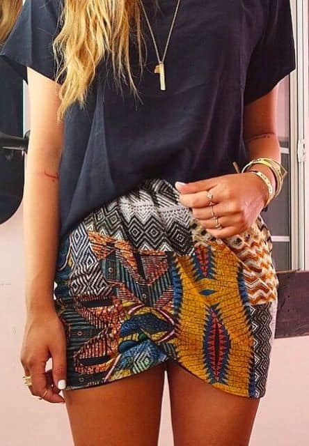 outfit with Indian printed wrap mini skirt