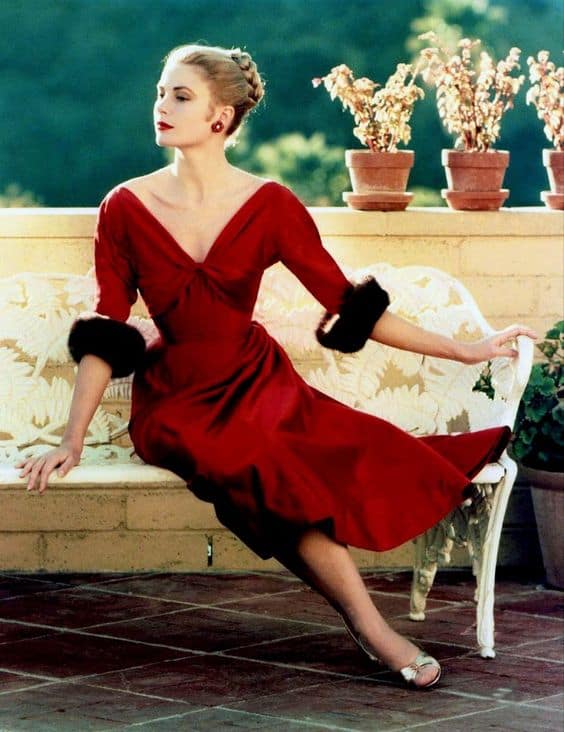 Grace Kelly in low cut red dress