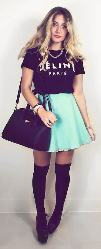what to wear with mint skater skirt