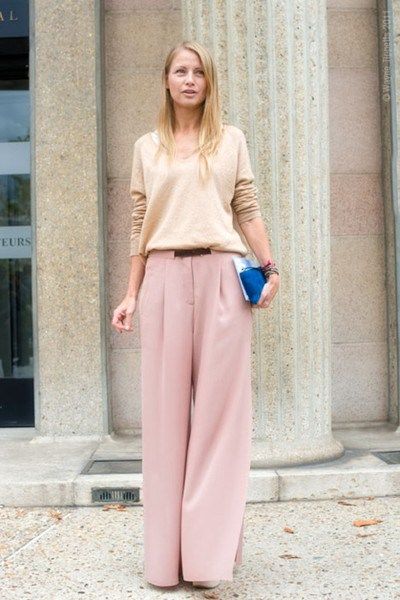 outfit with nude palazzo pants