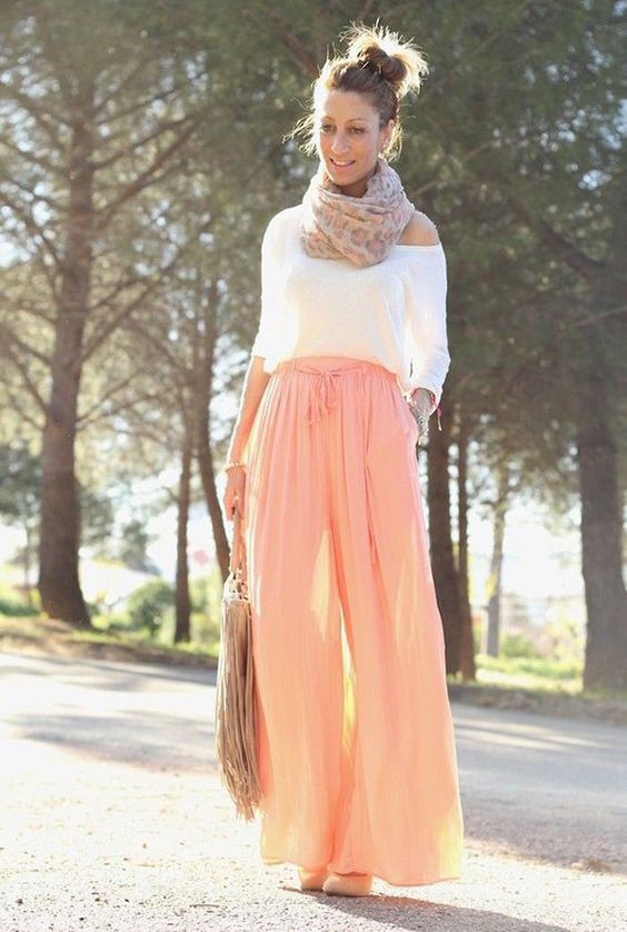 outfit with peach sheer palazzo pants