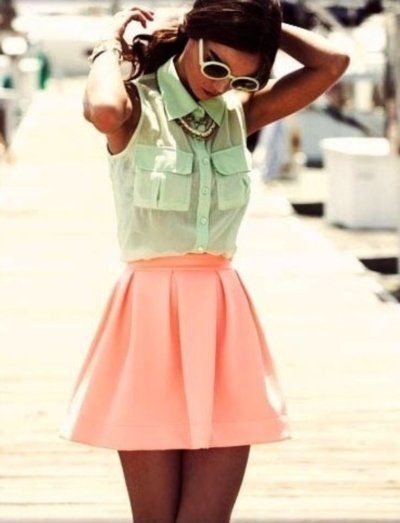 outfit with peach pink skater skirt