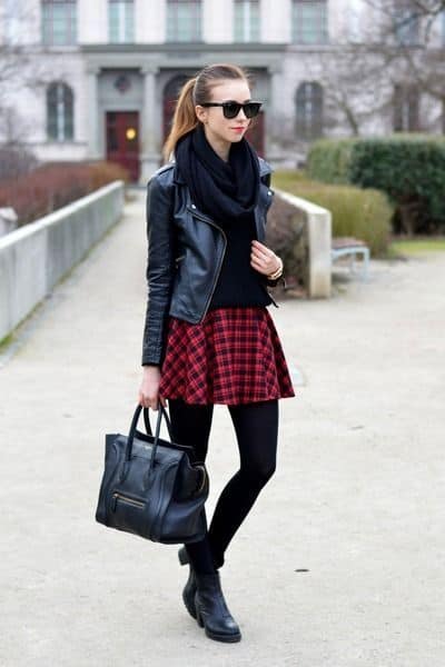 outfit with plaid skater skirt