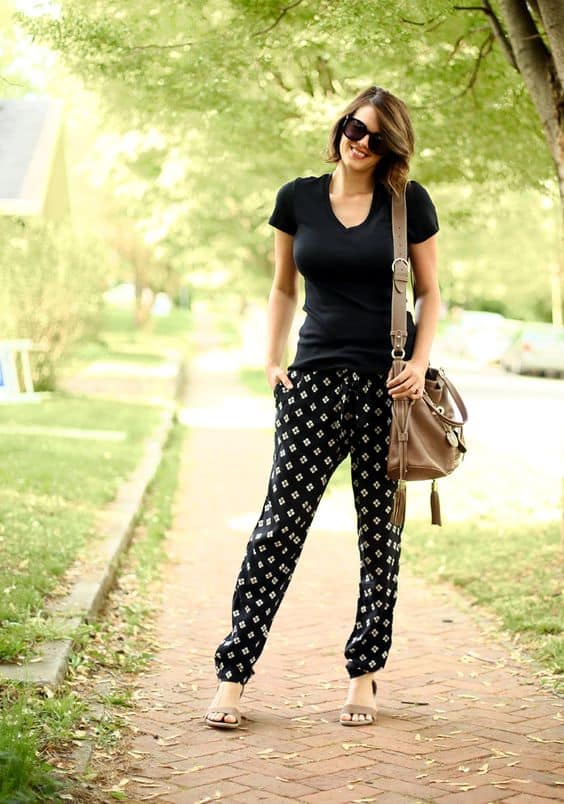 outfit with printed jogger pants
