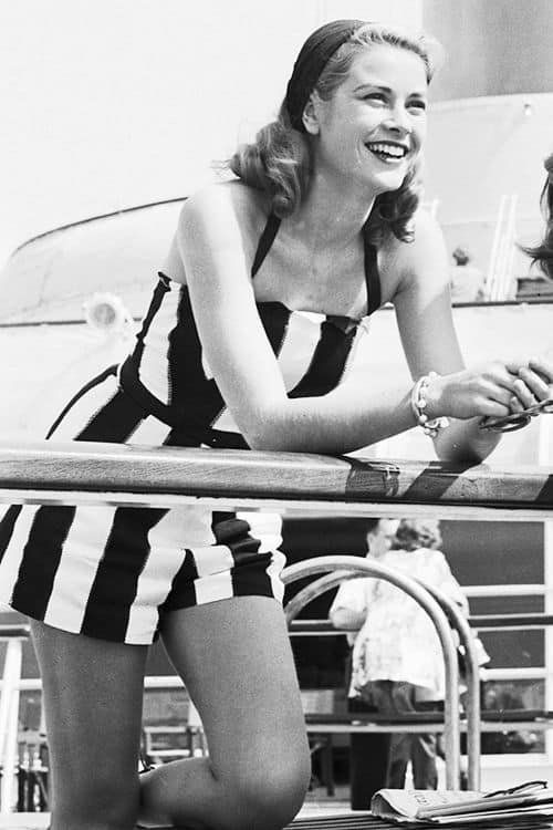 Grace Kelly in short striped jumpsuit