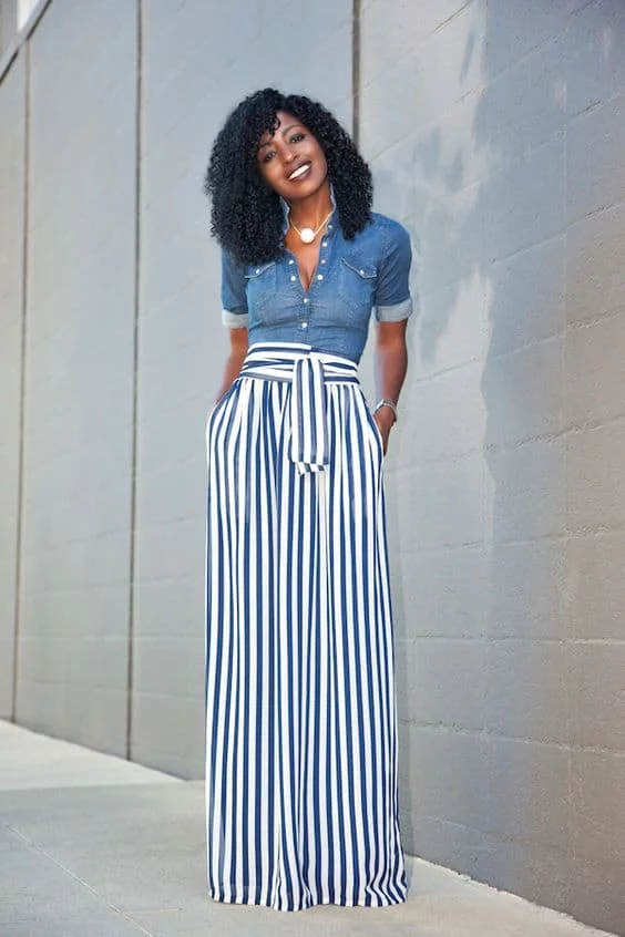 outfit with striped palazzo pants