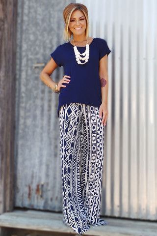 what to wear with tribal printed palazzo pants