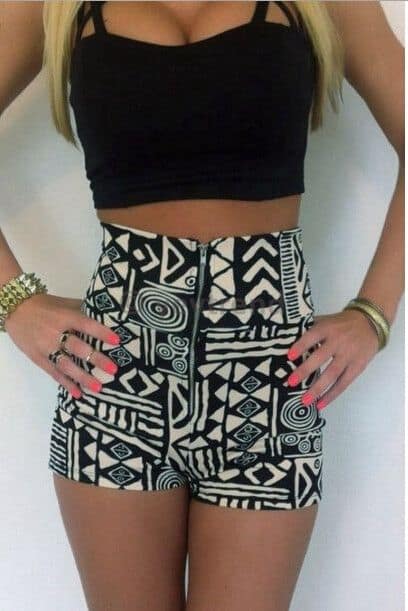 outfit with tribal printed high waisted shorts