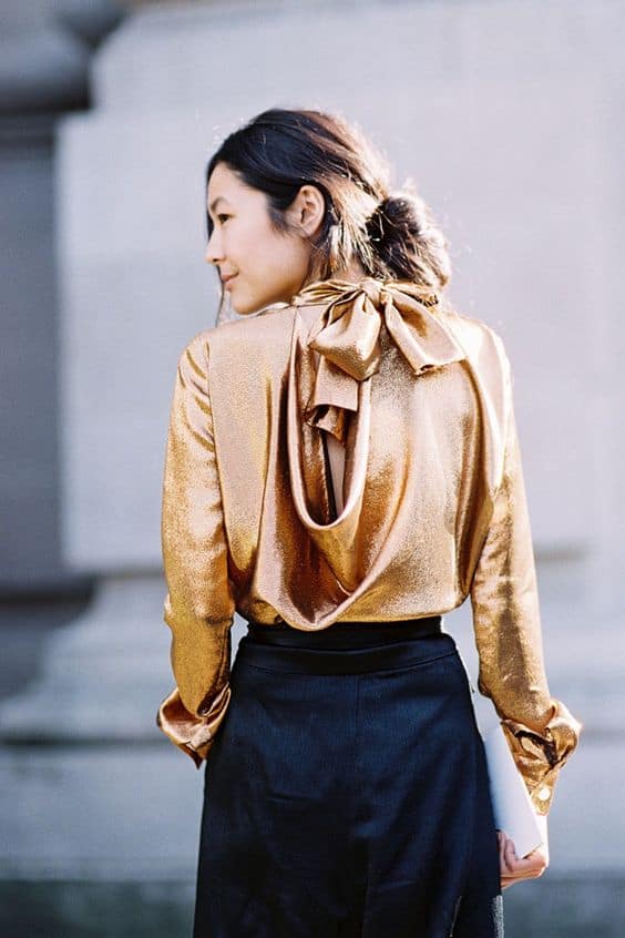 outfit with gold blouse