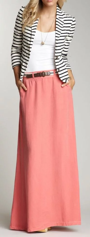 how to wear pink long skirt