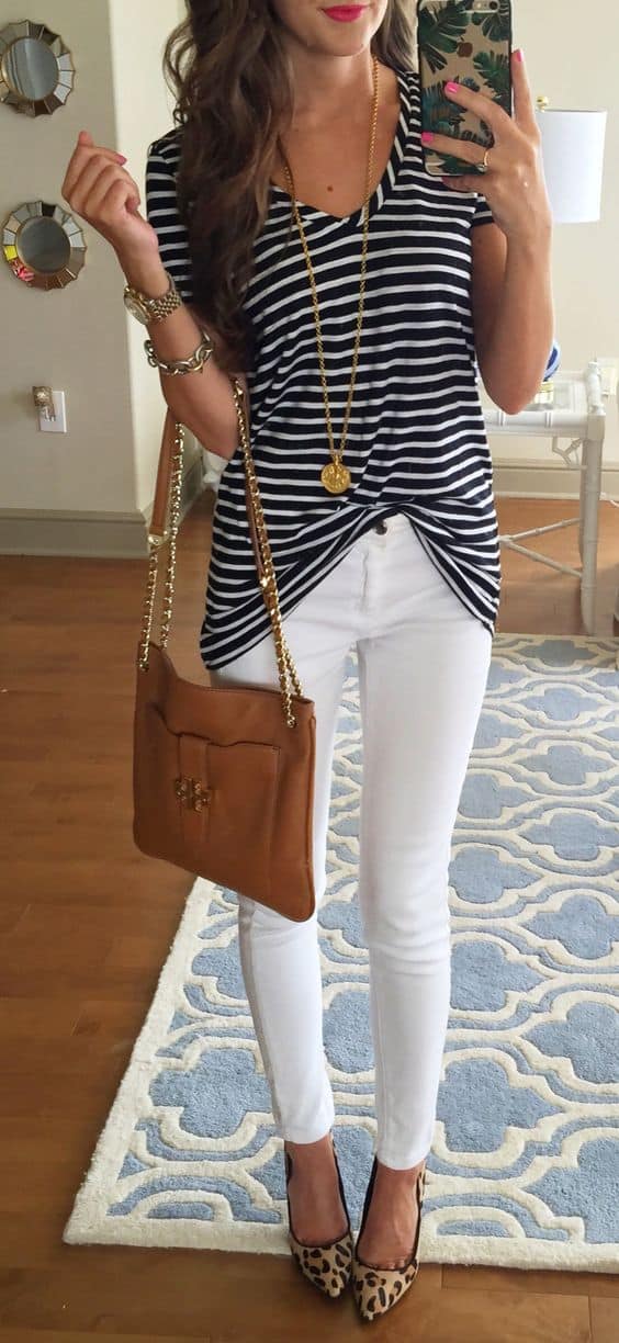 what to wear with white jeans and leo heels