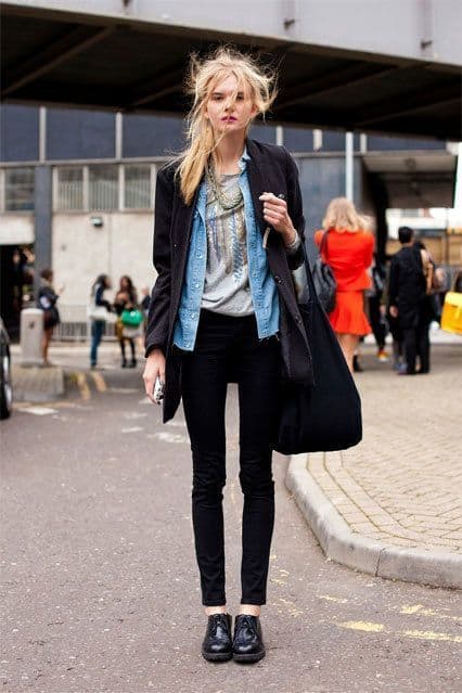 how to wear black oxford shoes and skinnies